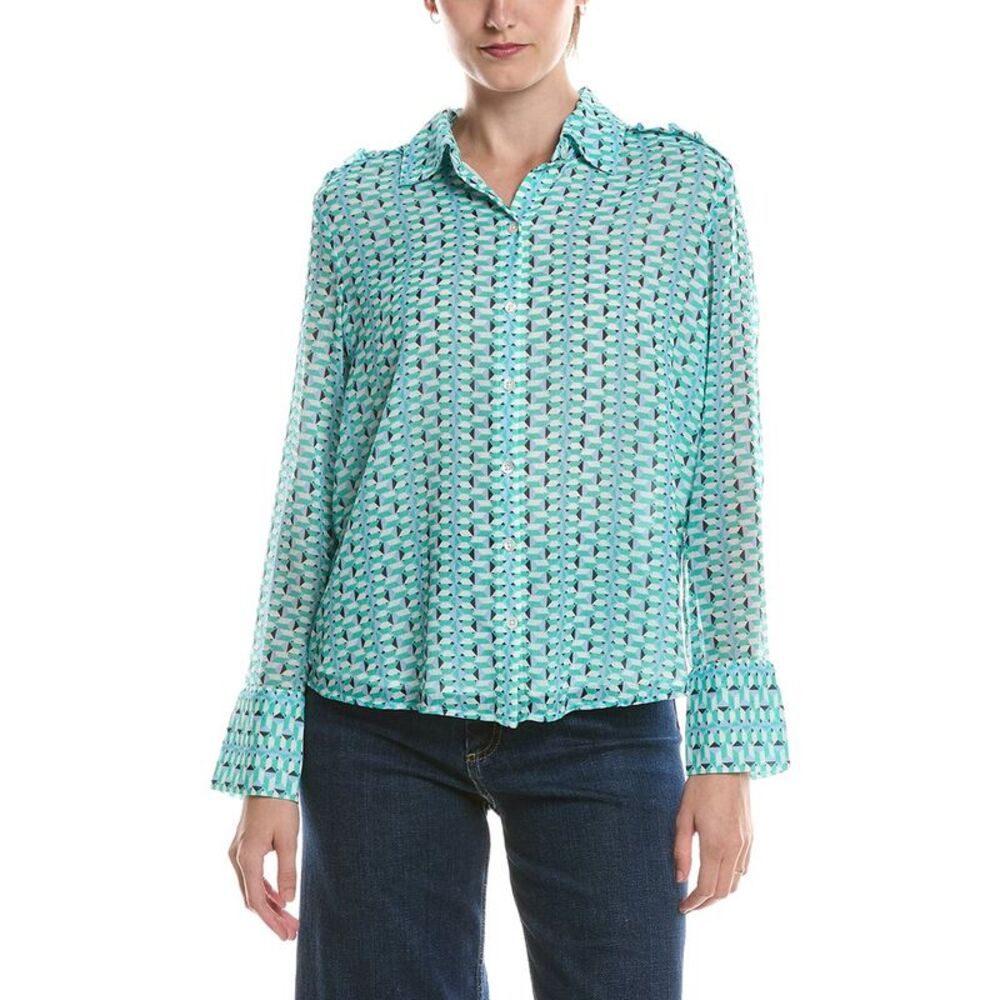 Nic & Zoe Womens  Geo Steps Chiffon Shirt, Green